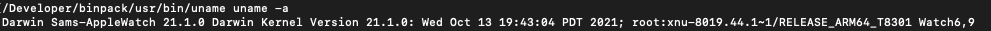 Result of running uname -a over SSH on an Apple Watch Series 7 (arm64e) running watchOS 8.1.1